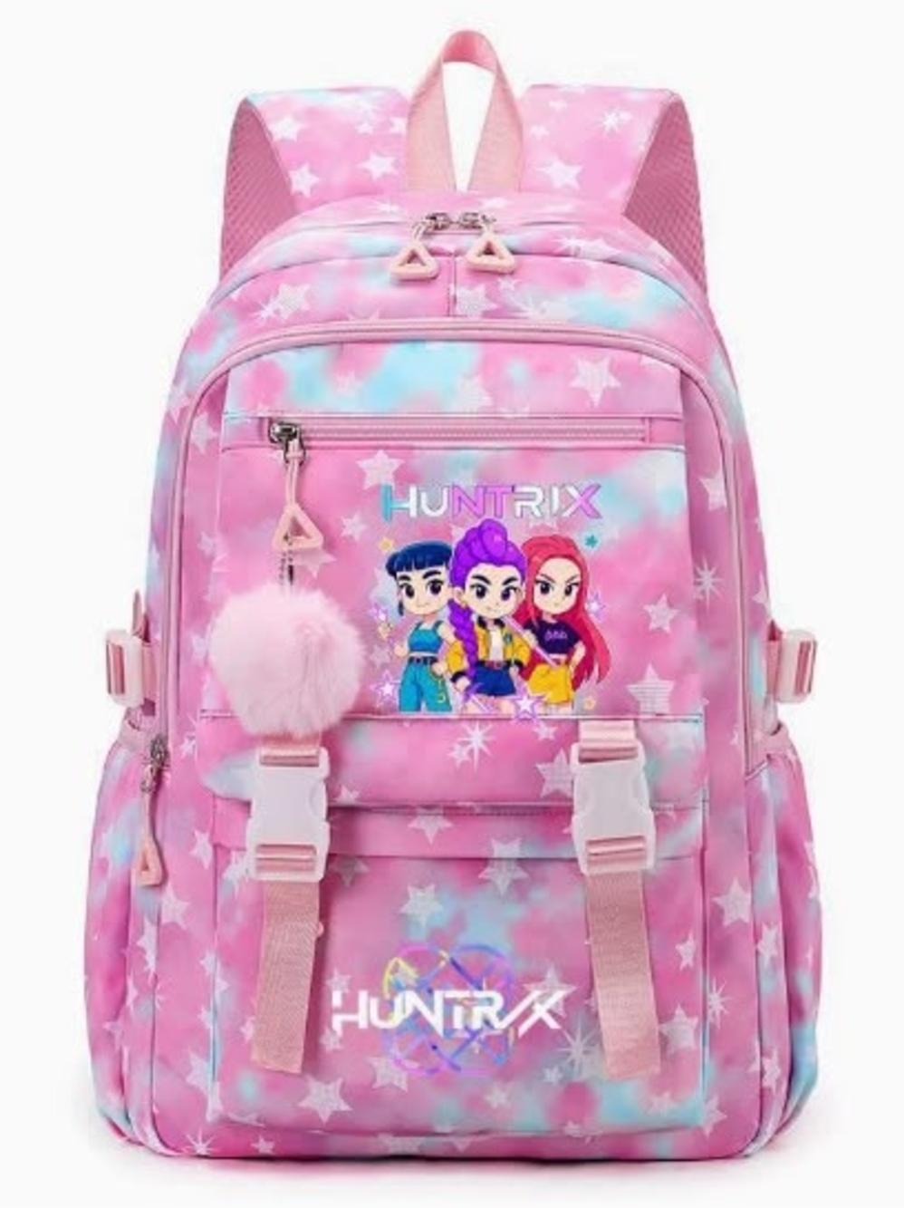 Pink Star Kids Backpack with Pom Pom Charm